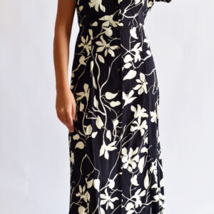 שמלה פרחונית שחור לבן תמנון S/M